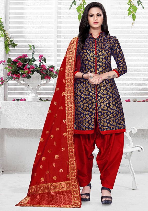 Navy Blue Banarasi Silk Salwar Kameez