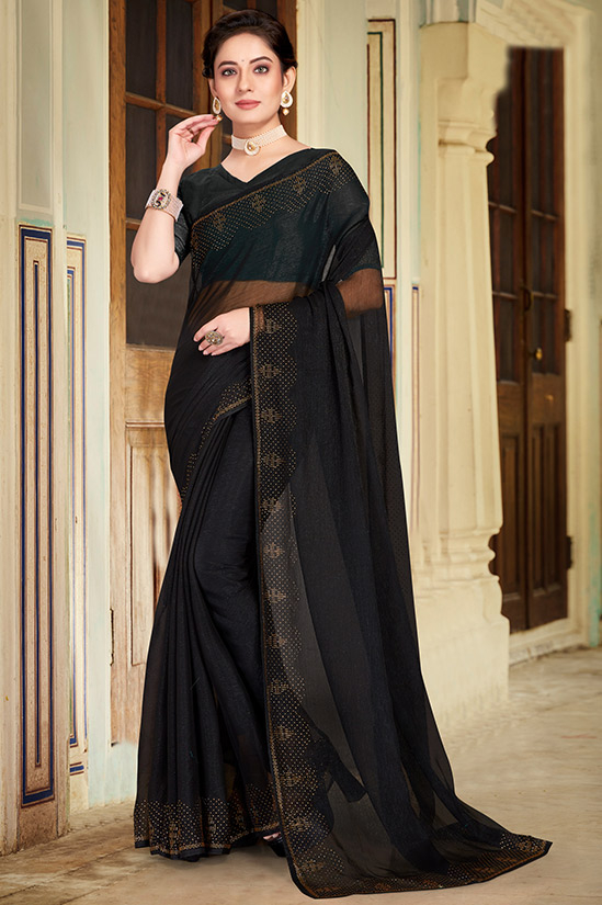 Juniper Black Georgette Embellished Saree Style Gown – Nykaa Fashion