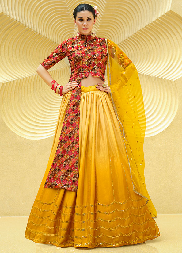 Shop Elegant Yellow Lehenga with Intricate Zarkan Embroidery – Gunj Fashion