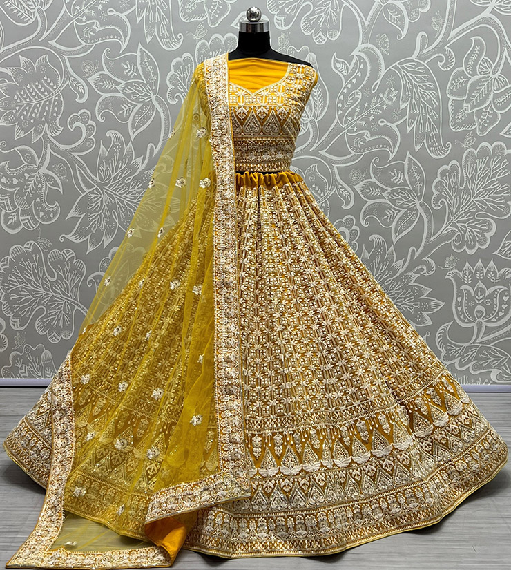 Buy URS Yellow Net Lehenga With Golden Sequin Crop Top at Amazon.in