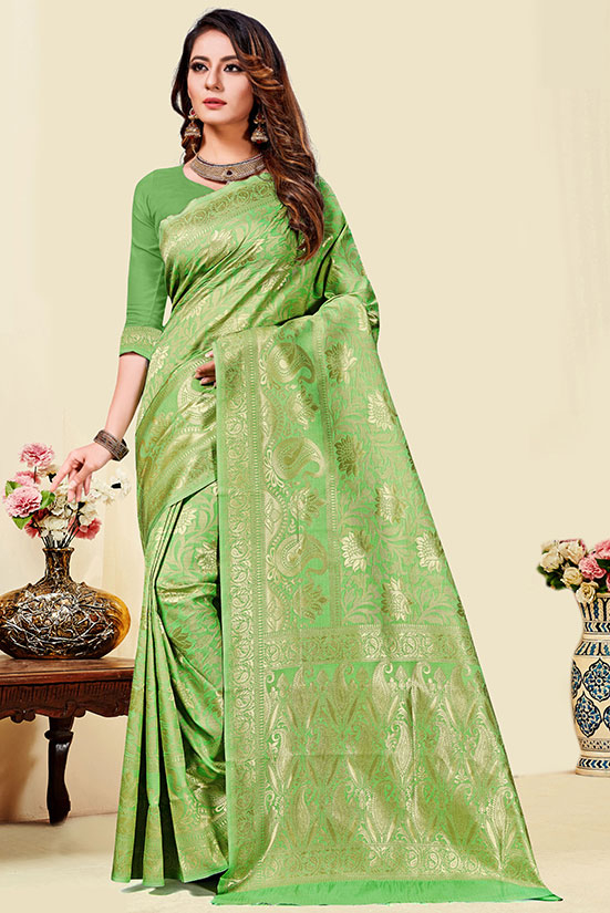 Banarasi Art Silk Woven Saree in Green | Silk sarees online, Art silk sarees,  Chiffon saree