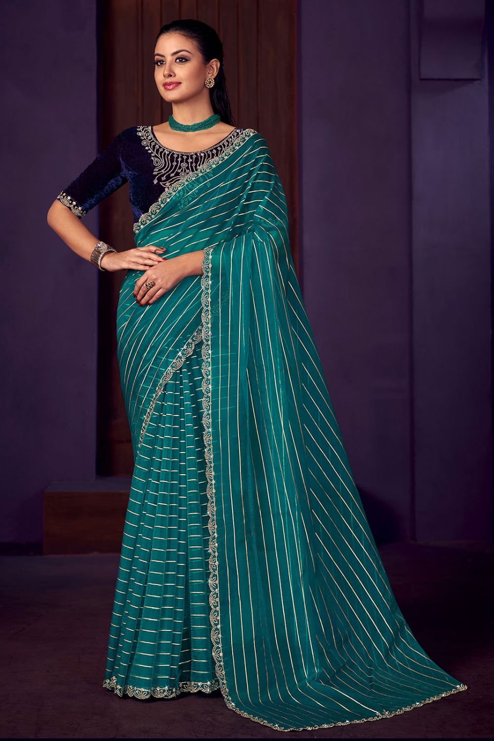 Viscose Morpeach Diamond Contemporary Style Saree