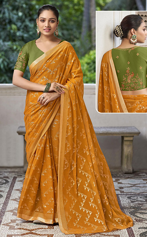 Yellow silk party wear saree 117929