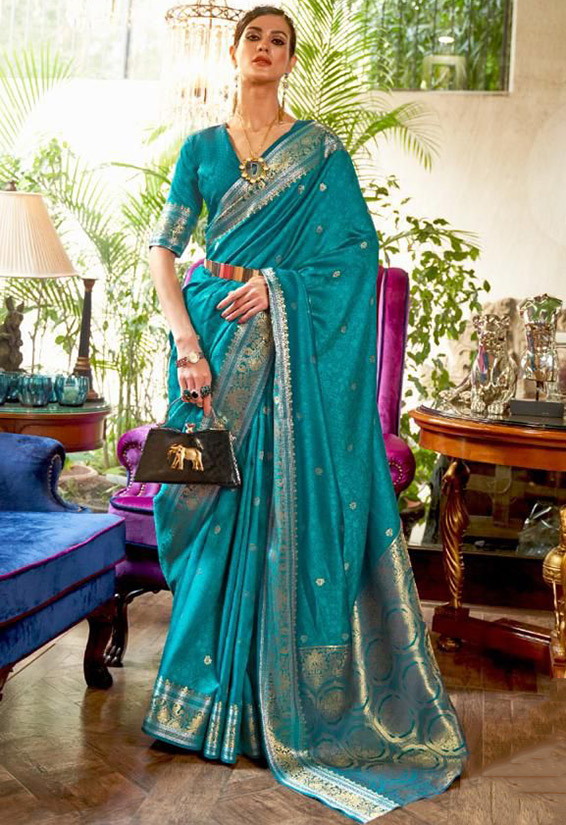 Peacock blue pure kanchivaram silk saree with thread woven motif on all  over with purple zari rich pallu,a… | Elegant saree, Bridal sarees south  indian, Saree dress