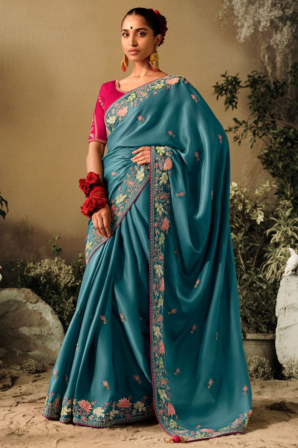 Buy Peacock blue Soft Silk Saree T211556