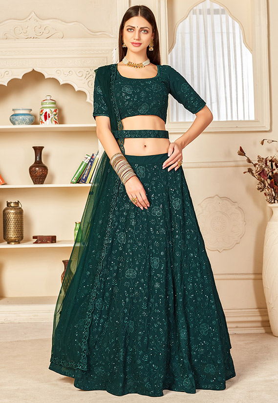 Peacock green lehenga on sale choli