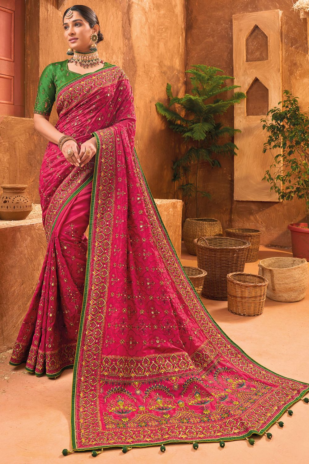 Buy Pink Indian Banarasi Silk Saree In USA, UK, Canada, Australia,  Newzeland online