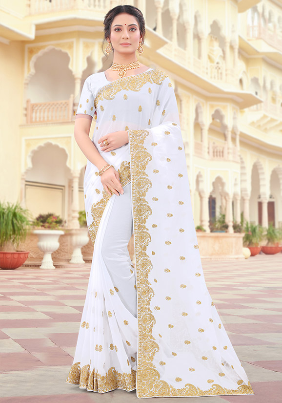 Ivory White Copper Zari Woven Linen Silk Saree – Ethnos