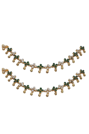 Green and White Kundan Anklets