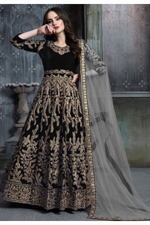 Beautiful Velvet Anarkali Gown with Hand Embroidery. | Velvet dress designs,  Anarkali dress pattern, Designer dresses indian