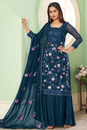 Black Embroidered Georgette Sarara Kameez