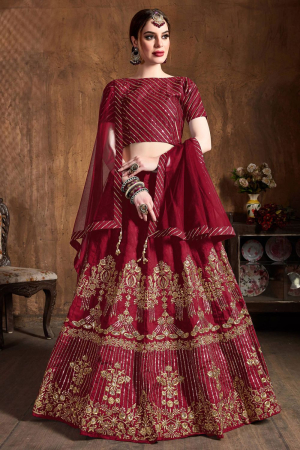 Navy Blue Raw Silk Lehenga Choli with Net Dupatta