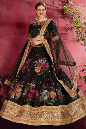 Bollywood Inspired Black Silk Designer Lehenga Set