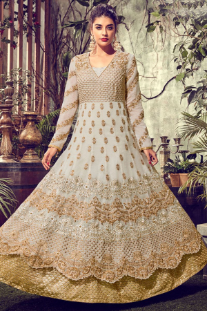 Beige Heavy Embroidered Designer Anarkali Suit for Wedding