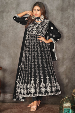 Black Embroidered Net Festival Wear Anarkali Dress