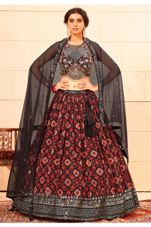 Black And Red Lehenga Choli With Mustard Dupatta :: MY SHOPPY LADIES WEAR