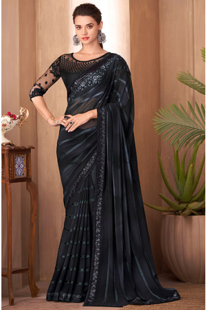 Black Silk Saree with Embroidered Blouse