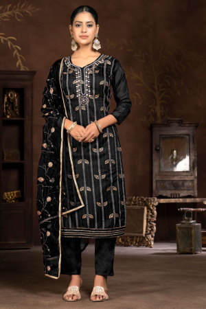Black Woven Hand Work Readymade Suit