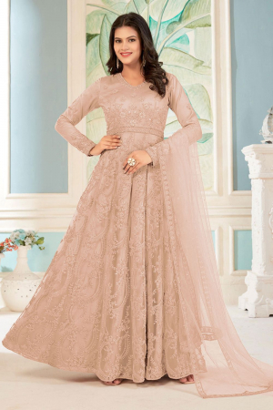 Blush Peach Embroidered Net Anarkali Dress