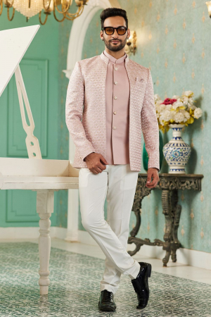 Blush Pink Art Silk 3 Pcs Jodhpuri Suit