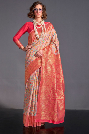 Blush Pink Handwoven Kashmiri Silk Saree