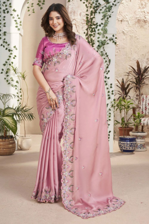 Blush Pink Heavy Embroidered Designer Saree