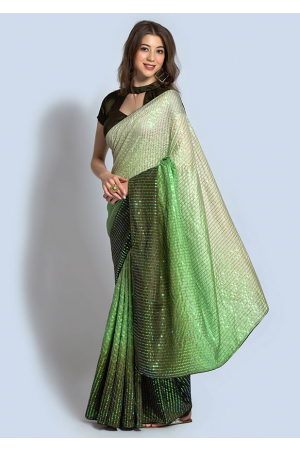 Bottle Green and Parrot Green Party Wear Saree