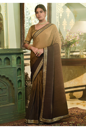 Coffee Brown Woven Banarasi Silk Saree With Contrast Brocade Blouse – Zari  Banaras