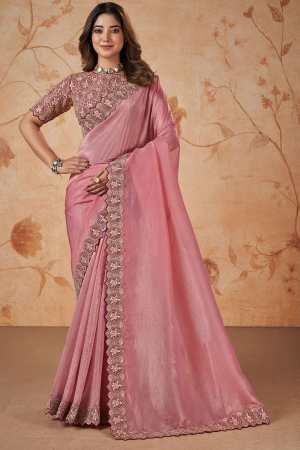 Coral Pink Designer Saree for Wedding
