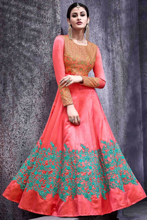 Coral Pink Heavy Embroidered Designer Anarkali Suit for Wedding