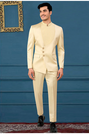 Cream Terry Rayon Men Jodhpuri Suit