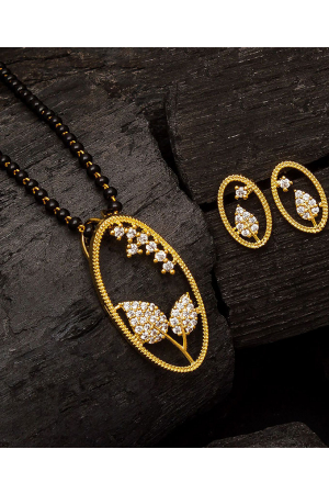 Designer Golden American Diamond Mangalsutra Set