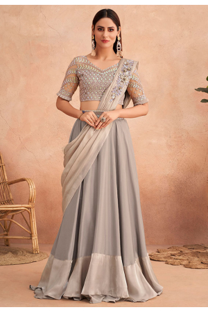 Silk designer lehenga Saree in Cream colour 7306-hdcinema.vn