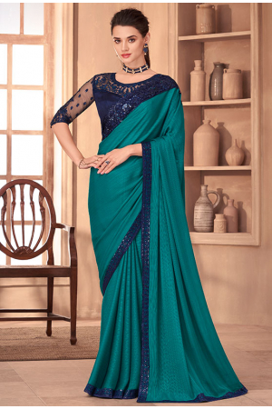 Firozi Silk Saree with Embroidered Blouse