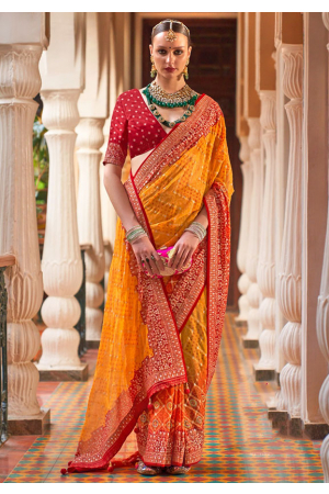 Golden Yellow Embellished Georgette Saree