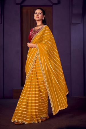 Yellow Woven Organza Saree With Blouse 4665SR08