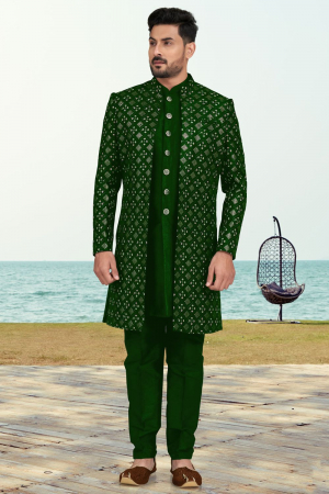 Eid Special Green Silk Sherwani