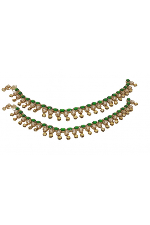 Green and Brown Kundan Studded Heavy Anklets
