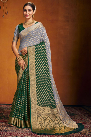 Green and Grey Georgette Party Wear Saree