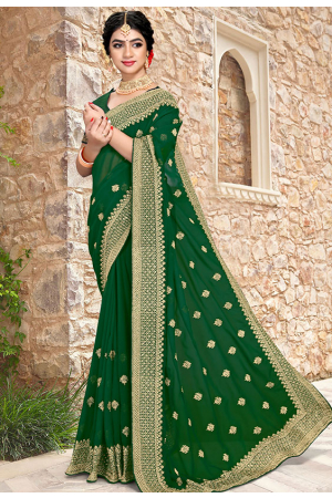 Green Georgette Embroidered Saree