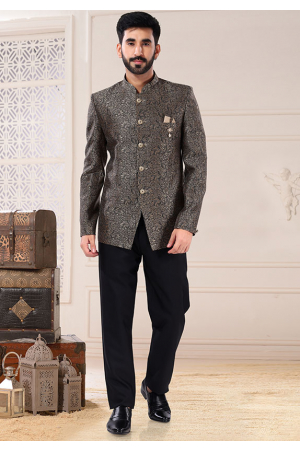 Grey Jacquard Jodhpuri Suit