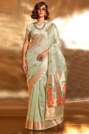 Buy Golden Tissue Maharani Paithani Saree Online at Om Paithani