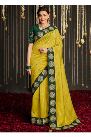 Kajal Aggarwal Lime Yellow Designer Saree