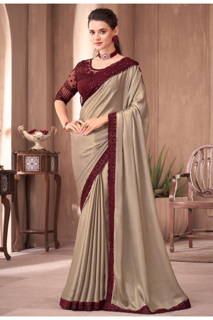 Khaki Shimmer Saree with Embroidered Blouse