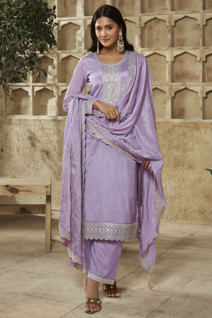 Light Purple Embroidered Party Wear Palazzo Kameez