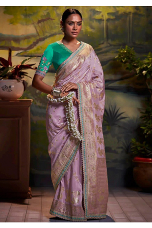 Lilac Silk Saree with Embroidered Blouse