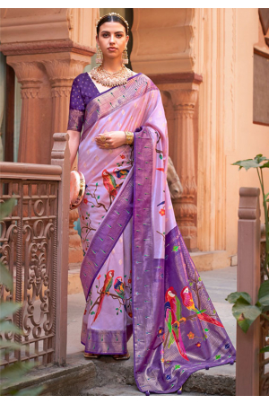 Lilac Woven Paithani Silk Saree