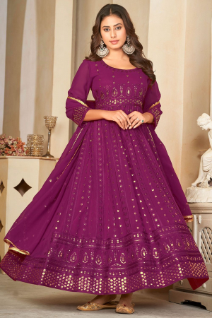 Magenta Embroidered Georgette Anarkali Suit for Party