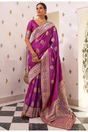 Rani Pink Satin Handloom Weaving Saree - SA328201
