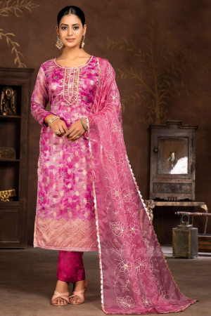 Magenta Woven Hand Work Readymade Suit